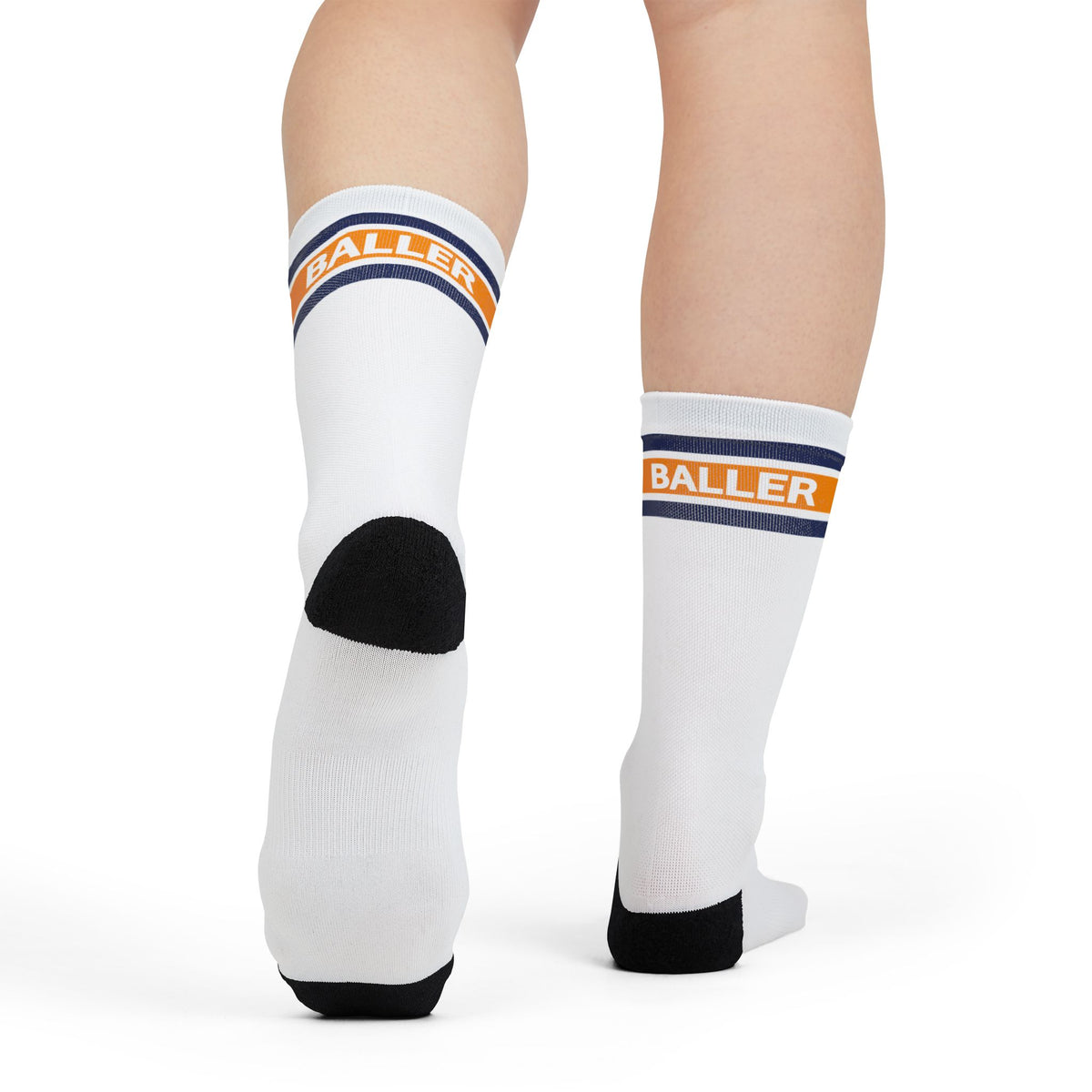 Baller Retro Striped Athletic Crew Socks- Navy + Orange