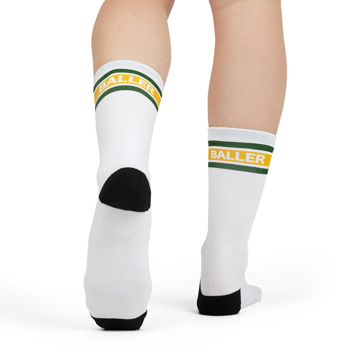 Baller Retro Striped Athletic Crew Socks- Green + Yellow