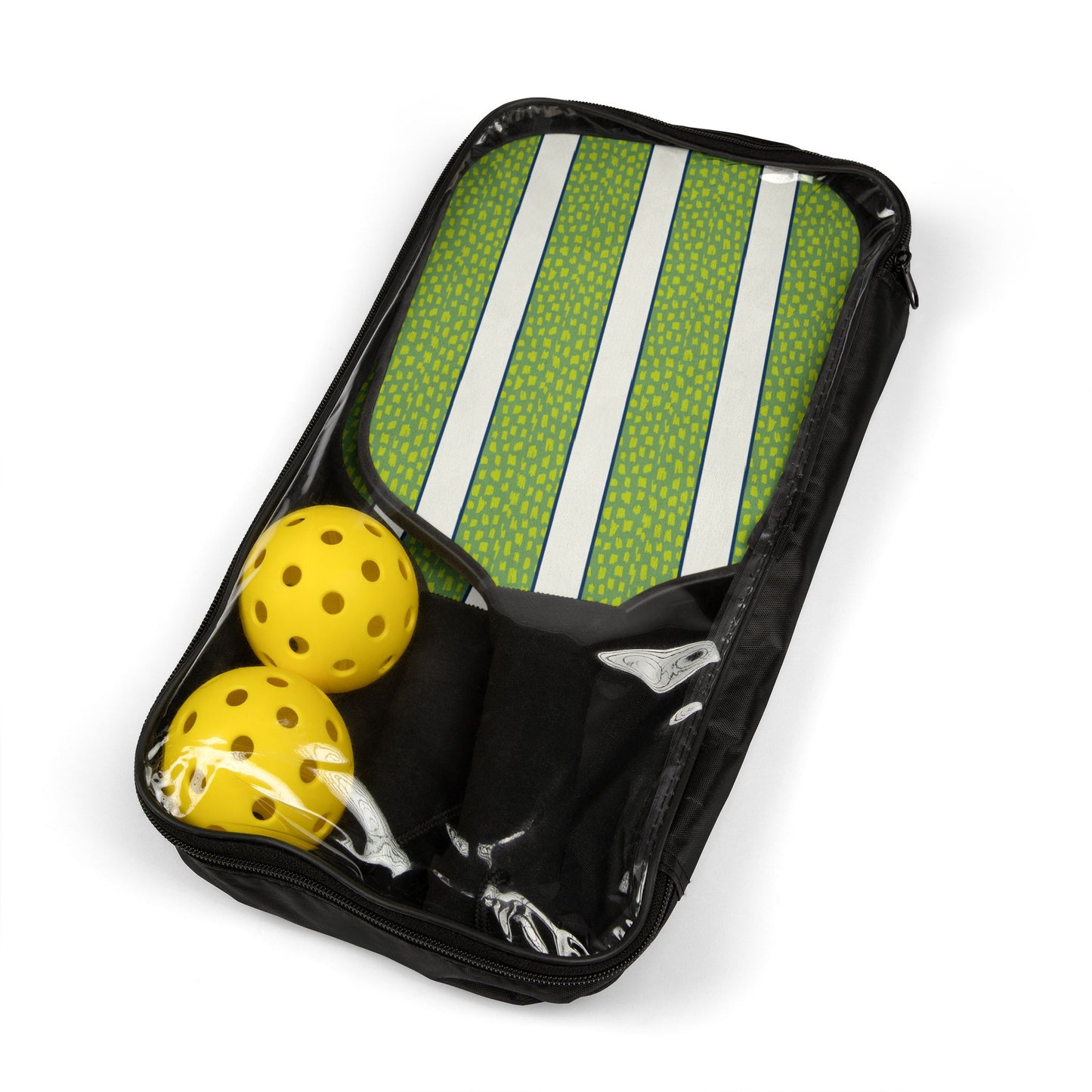 Green, White & Blue Dots and Stripes Pickleball Paddles Set — Stylish Paddle Kit with Balls