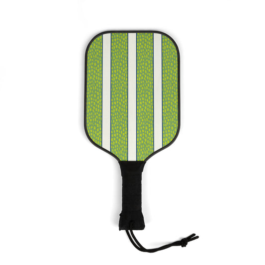 Green, White & Blue Dots and Stripes Pickleball Paddles Set — Stylish Paddle Kit with Balls