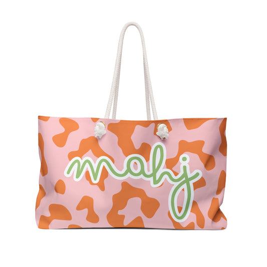 Mahjong Leopard Print Tote Bag — Pink & Orange