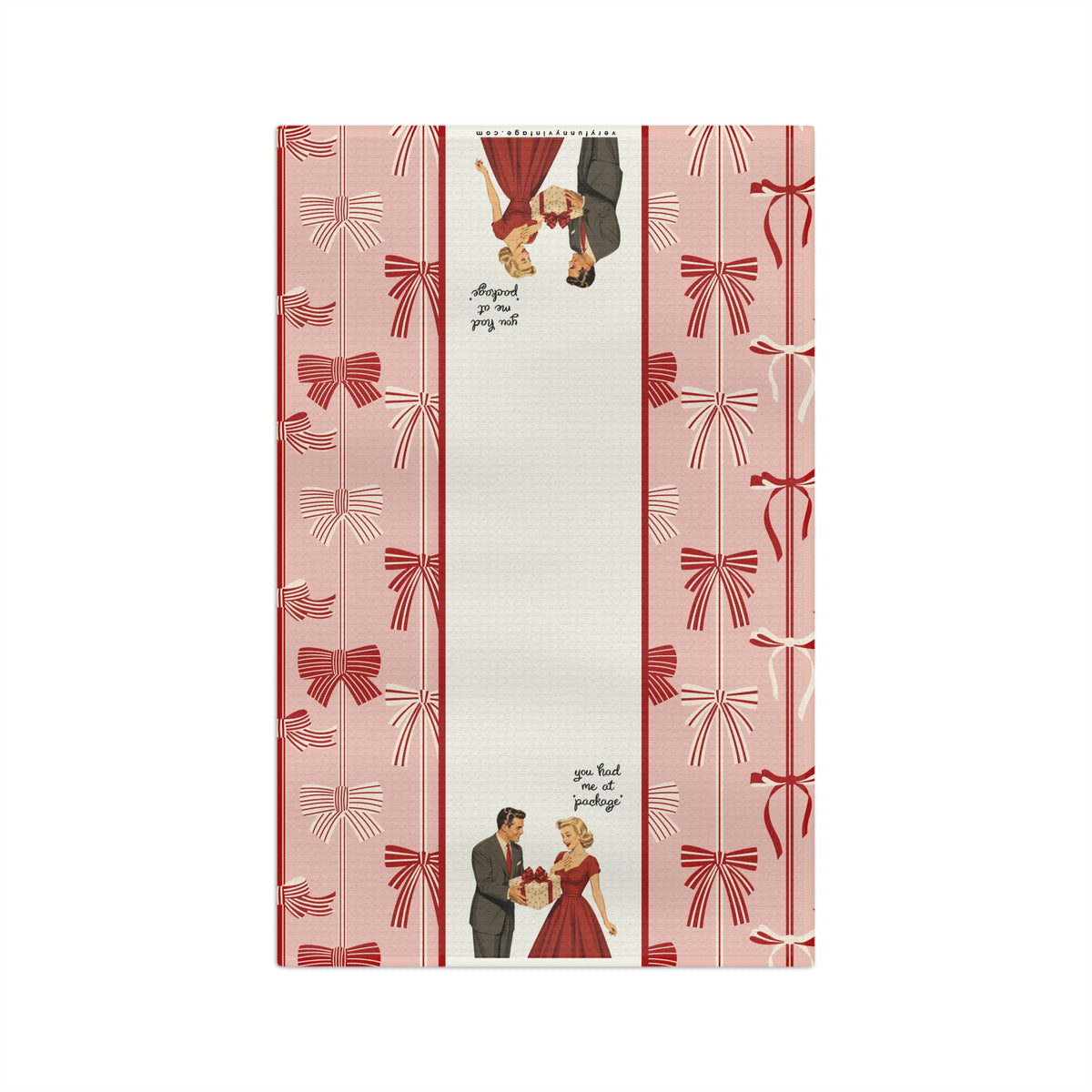 Funny Retro Quote Holiday Tea Towel — “You Had Me at 'Package'"