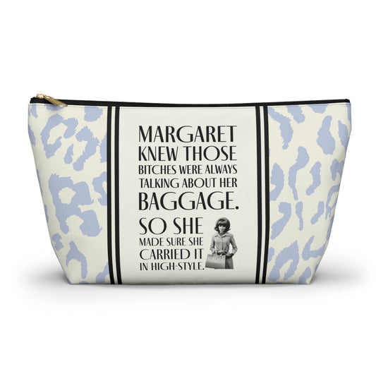 Funny Retro Leopard Print Accessory Pouch — "Margaret Knew Those Bitches were Always Talking about her Baggage."