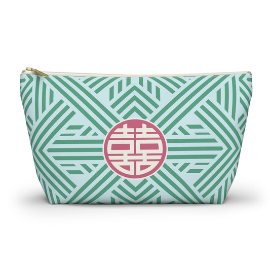 Mahjong "Double Happiness" Trellis Tile Pouch with T‑Bottom