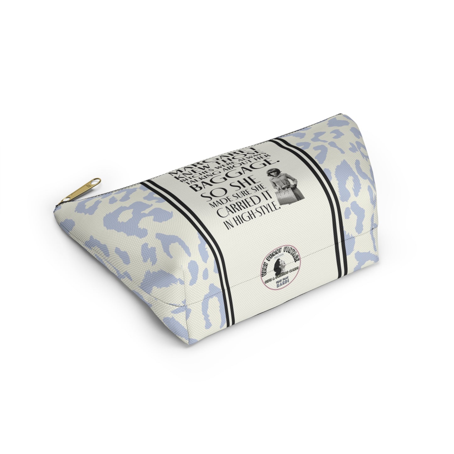 Funny Retro Leopard Print Accessory Pouch — "Margaret Knew Those Bitches were Always Talking about her Baggage."