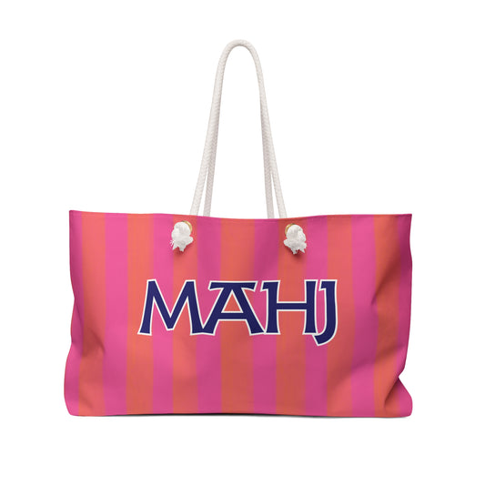 Mahjong Tote - Pink and Orange Cabana Stripe
