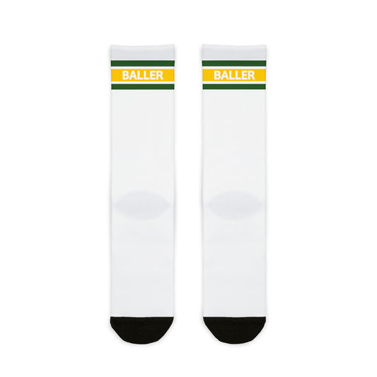 Baller Retro Striped Athletic Crew Socks- Green + Yellow