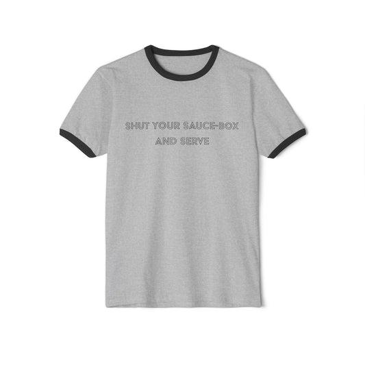 Pickleball Retro Ringer T-Shirt "Shut Your Saucebox and Serve"