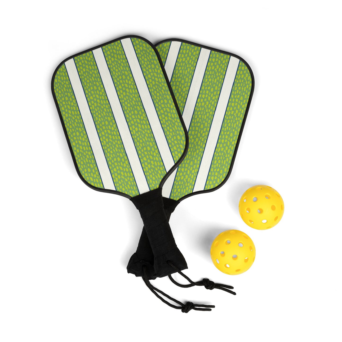 Green, White & Blue Dots and Stripes Pickleball Paddles Set — Stylish Paddle Kit with Balls