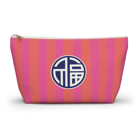 Mahjong Cabana Stripe "Good Fortune" Tile Pouch with T‑Bottom