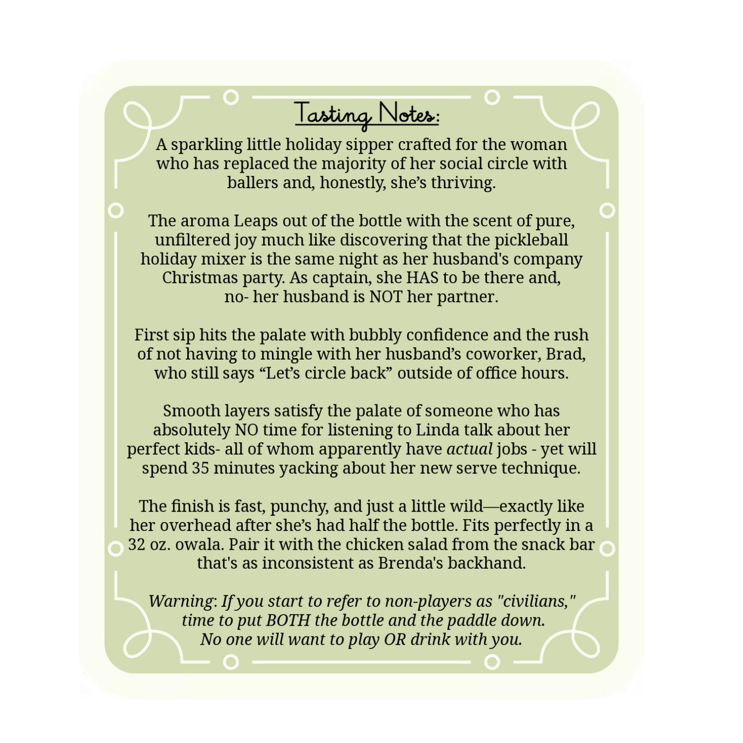 Let's Get Pickled Wine Label with Tasting Notes