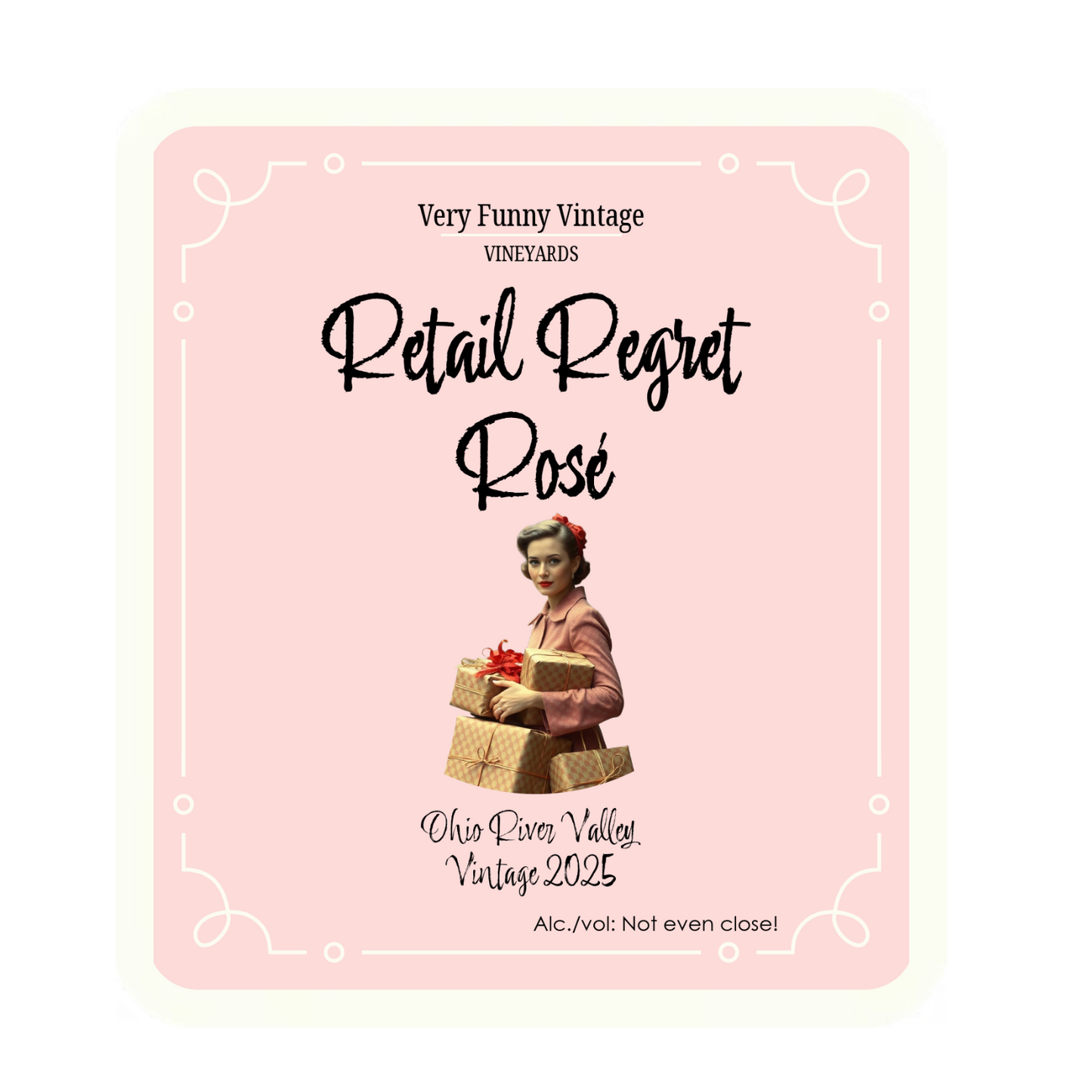 Retail Regret Rose Wine Label with Tasting Notes