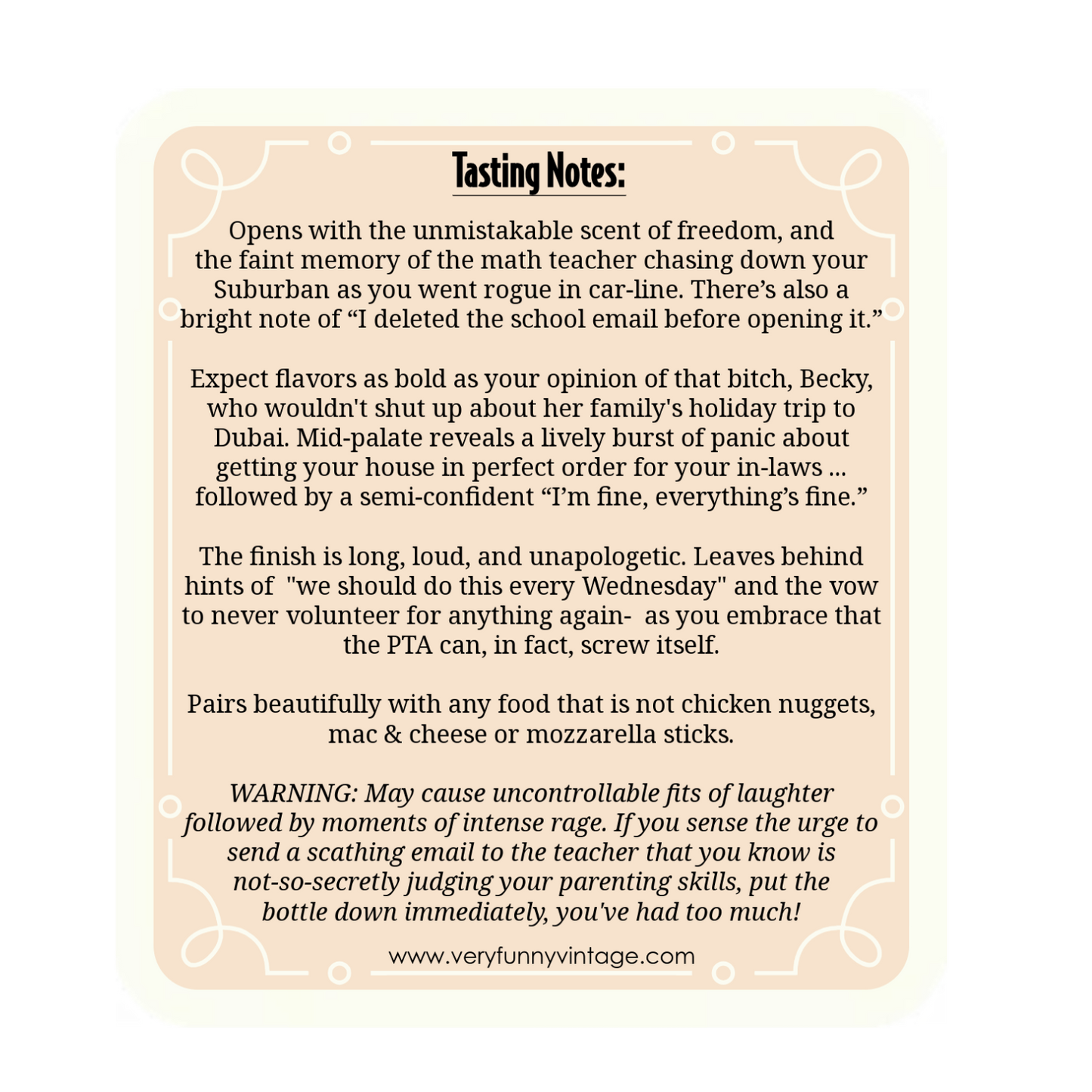 Screw The PTA Chardonnay Wine Label with Tasting Notes